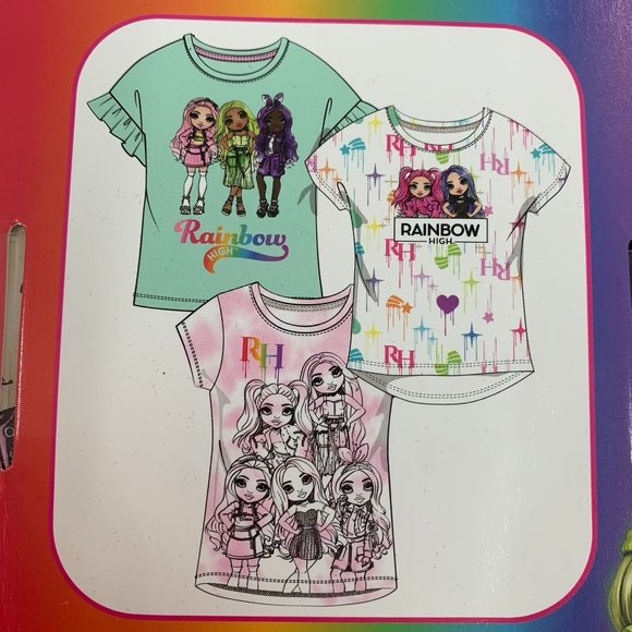 Rainbow High Girls 3-pack Tees 4 Short Sleeve Graphic Print T-Shirts 4 - Picture 3 of 6